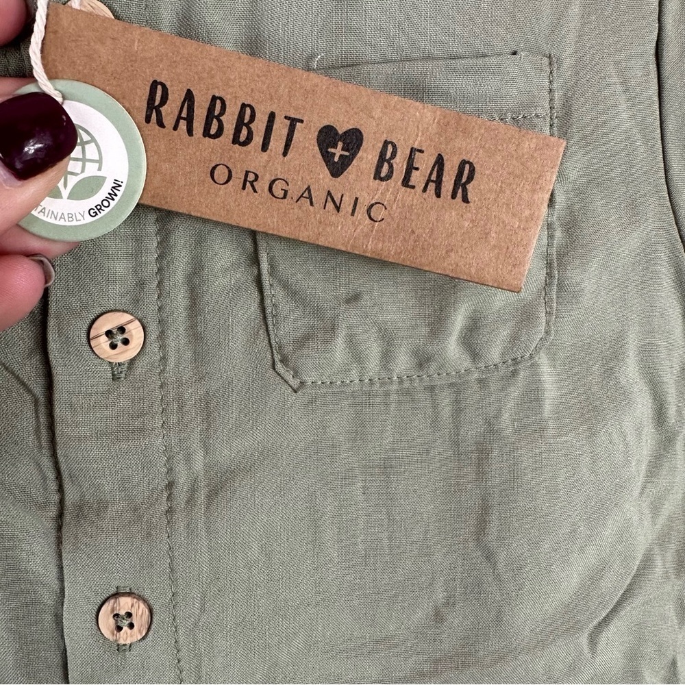 NWT rabbit + bear organic cotton linen blend short set boys sage green - Picture 11 of 14